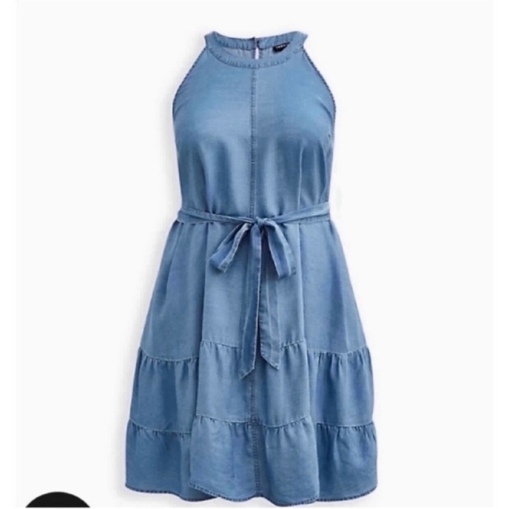 💙 NWT! TORRID High Neck Tiered Mini Dress - Chambray Blue - Size 1X - Picture 4 of 7